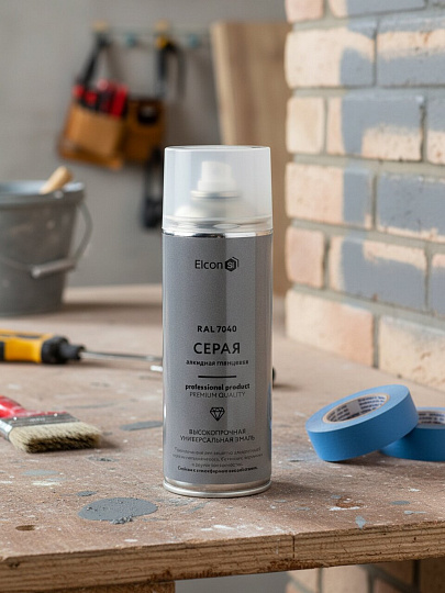 Эмаль аэрозольная, Elcon, универсальная, алкидная, глянцевая, серая, RAL 7040, 520 мл