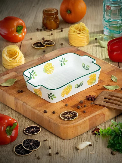 Форма для запекания керамика, 14х23х5 см, 1.7 л, прямоугольная, Лимон, Y6-10225