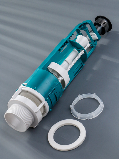 Клапан для бачка унитаза пластик, двухрежимный, кнопочный, хром, сливной, Инкоэр, СБ2-АА Р