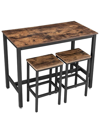 Комплект мебели 90х120х60 см, сталь, дерево, стол и 2 барных стула 40х30х65 см, нагрузка на стул до 120 кг, темный, Лофт, LBT15X