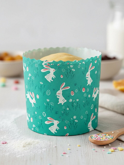 Форма для выпечки куличей бумага, 3 шт, 9х9 см, круглая, пасхальные, Мультидом, Кролики, МТ8-238