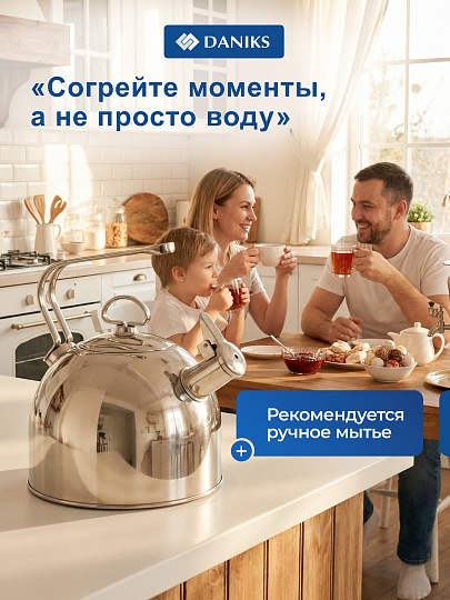 Чайник нержавеющая сталь, 3 л, со свистком, нержавеющая сталь, Daniks, GS-04302A