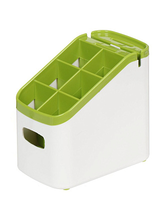 Подставка для столовых приборов, пластик, прямоугольная, 11х18х17 см, зеленая, MV19040