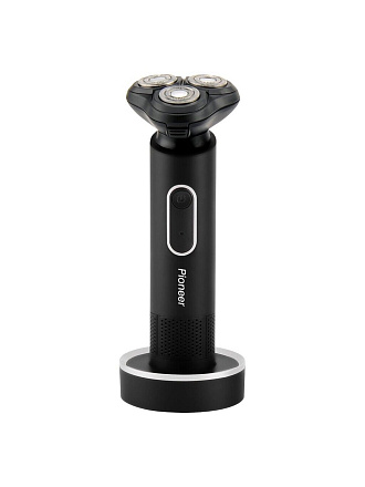 Электробритва аккумуляторная, Pioneer, BS002, роторная, сухое/влажное бритье, 3 Вт, 0.6 А.ч, 3 бритвенные головки, черная