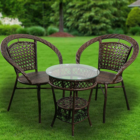 Мебель садовая Толедо, коричневая, стол, 55х55х58 см, 2 кресла, Y9-299