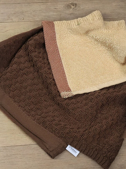 Набор полотенец кухонных 2 шт, 30х50 см, махровый, 100% хлопок, 420 г/м2, Barkas, Кухонные истории Курица, латте, кофейный, Узбекистан