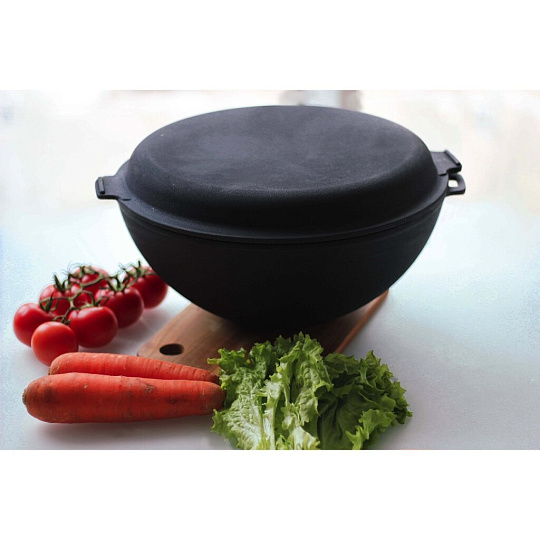 Казан вок чугун, 8 л, с крышкой, с крышкой-сковородой, Maysternya, Т405СР