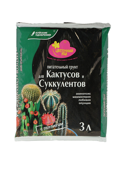 Грунт Цветочный рай, для Кактусов, Суккулентов, 3 л, БХЗ