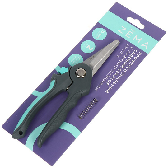 Секатор профессиональный, 15 мм, нержавеющая сталь, Zema, Накаба, рукоятка пластик, ZM 2006