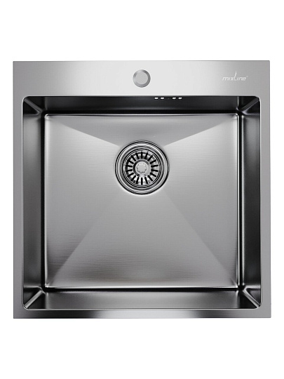 Мойка кухонная врезная, Mixline, Pro, нержавеющая сталь, 500х500х200 мм, 3 мм, выпуск 3 1/2, с сифоном, сатин