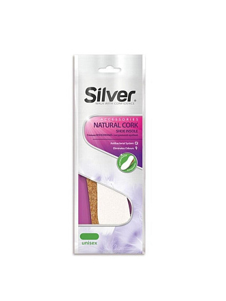 Стельки Silver, с натуральной пробкой, всесезонные, пробка, белые, TB1002-00/TB1002-00/TB4003-00(24)