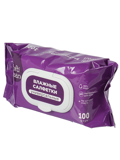 Салфетки влажные Softi Clean, универсальный, 100 шт, с пластиковым клапаном, 81358
