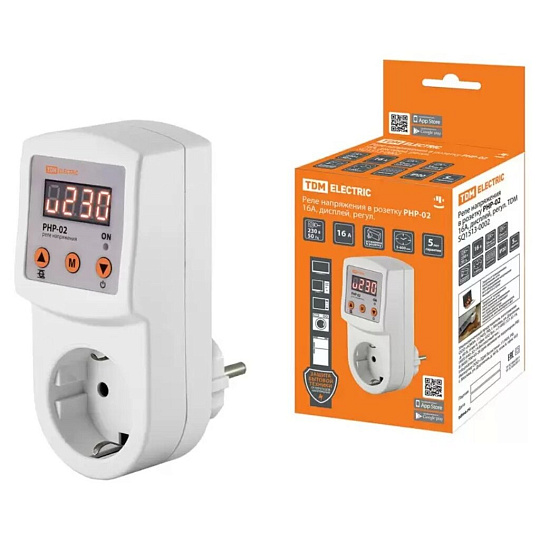 Реле напряжения TDM Electric, РНР-02, 16 А, дисплей, регулировка, SQ1513-0002