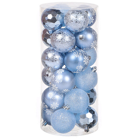 Елочный шар 24 шт, голубой, 6 см, пластик, SYQB-0120196