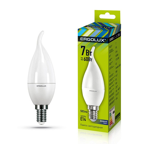 Лампа светодиодная Свеча на ветру 7Вт E14 6500K 172-265В Ergolux LED-CA35-7W-E14-6K