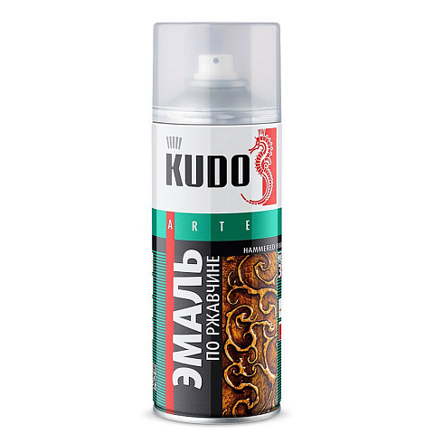 Эмаль аэрозольная, KUDO, KU-3013, по ржавчине, с молотковым эффектом, алкидная, глянцевая, черная, 0.52 кг