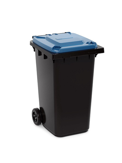 Бак для мусора пластик, 240 л, с крышкой, с колесами, 55.5х76х106 см, черно-синий, Альтернатива, М5938