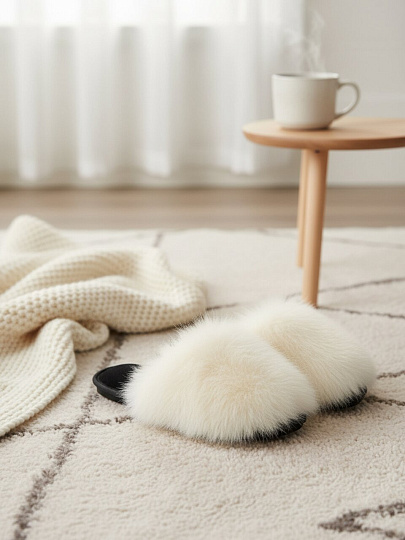 Тапки для женщин, кремовые, р. 38, меховые, ЛЮКС А