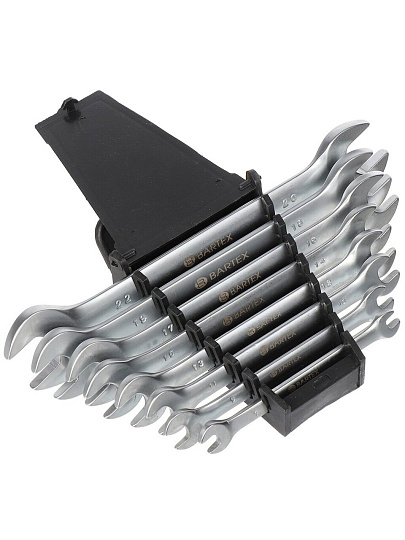 Набор ключей рожковый, М80, 8 предметов, Bartex, 6-22 мм, матовый, CrV сталь, М60, держатель