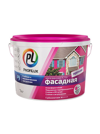 Краска водно-дисперсионная, Profilux, PL-112A, акриловая, фасадная, моющаяся, влагостойкая, матовая, супербелая, 7 кг