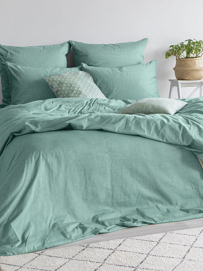 Постельное белье евро, с европростыней, простыня 220х240 см, 2 наволочки 70х70 см, пододеяльник 200х220 см, Verossa, сатин, Emerald