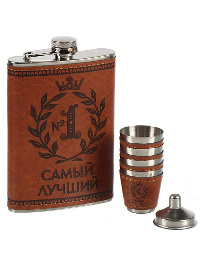 Фляга нержавеющая сталь, подарочный набор 6 предметов, Самый лучший, Y4-9066
