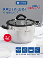 Кастрюля нержавеющая сталь, 2.7 л, крышка стекло, Daniks, Орландо, GS-01435-18CA, серебристая, индукция
