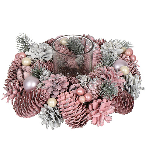 Подсвечник декоративный 1 свеча, 23х8.5 см, розовый, SYSGL-462163