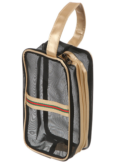 Косметичка 24х12х9 см, черно-золот, A080082, с ручкой, молния