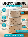 Набор салатников керамика, круглые, 3 шт, 12х7,14х8,16.3х9.3 см, 0.3л, 0.6л, 0.8л л, с крышкой, Горох, Y4-13061
