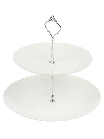 Ваза для фруктов, 2 яруса, стеклокерамика, 19 см, 24 см, Daniks, Белая