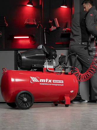 Компрессор масляный, MTX, КК-2200/100, 2.2 кВт, поршневой, 100 л, 350 л/мин, прямой, 58033