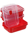 Контейнер пищевой пластик, 1.3 л, 22.5х15.5х6.5 см, 3 шт, красный, прямоугольный, с клапаном, DDStyle, 31244 - фото 3