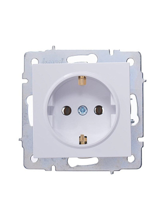 Розетка 1 гнездо, с заземлением, 16 А, 250 В, пластик, IP20, белая, ПБТ, Lezard, Vesna, 742-0288-122B