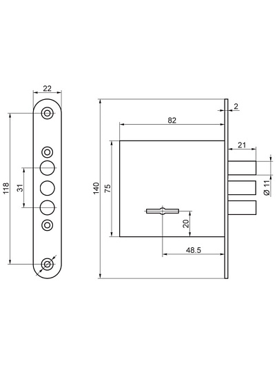 Замок врезной Абсолют, ЗВ8-4А/3, БП-00013506, без ручки, цилиндровый, универсальный, хром