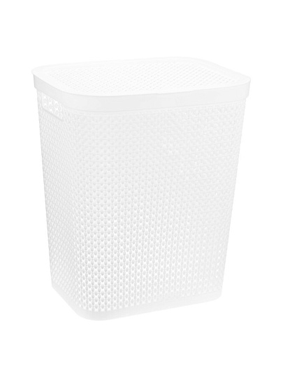 Корзина для белья, 55 л, 44х35.5х52 см, прямоугольная, пластик, белая, с крышкой, Idea, Пирула, М 2615