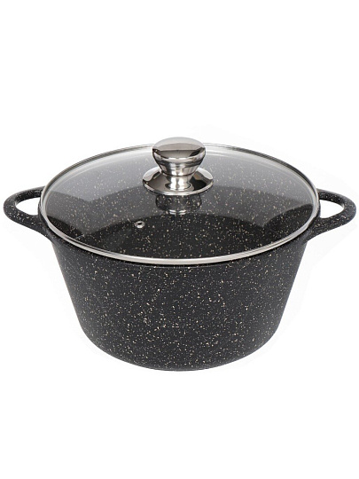 Кастрюля алюминий, антипригарное покрытие, 5 л, крышка стекло, Горница, Гранит волна, к2732аг