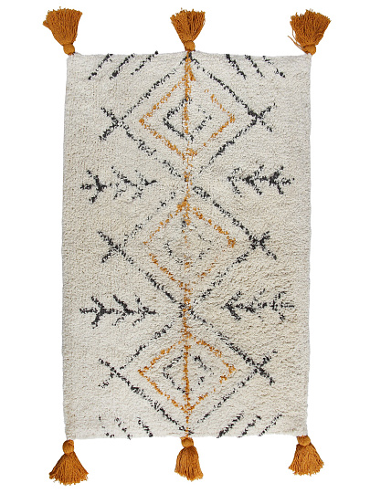 Коврик для ванной, 0.5х0.8 м, 100% хлопок, бежевые ромбы с кисточками, Silvano, Лиона