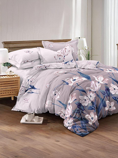 Постельное белье 2-спальное, простыня 200х220 см, 2 наволочки 70х70 см, пододеяльник 175х215 см, Майская ночь, полисатин, Цветы, фиолетовый 20/059-AC/M
