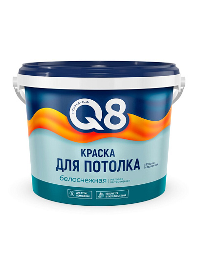 Краска водно-дисперсионная, Formula Q8, акриловая, для потолков, матовая, белоснежная, 4.5 кг