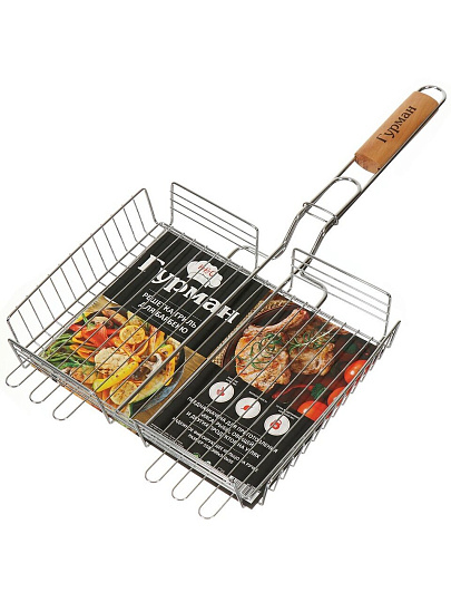 Решетка барбекю 300х240х50 мм, Гурман, Люкс, хром, рукоятка дерево, 22002-enf