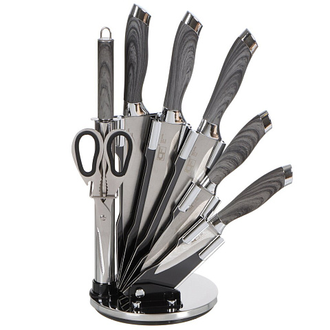 Набор ножей 8 предметов, нержавеющая сталь, с подставкой, Серый Мрамор, Y4-4384