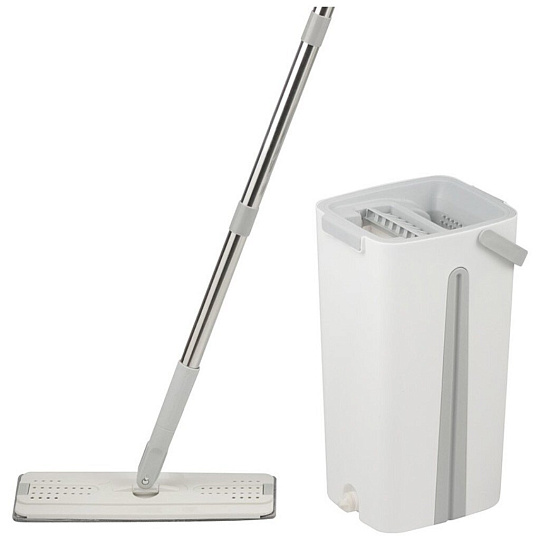 Набор для уборки ведро с отжимом, швабра МОП, белый с серым, Рыжий кот, Helper, 109965