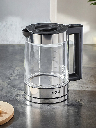 Чайник электрический Rion, CX-K320-18, 1.8 л, 1500 Вт, скрытый нагревательный элемент, стекло, пластик