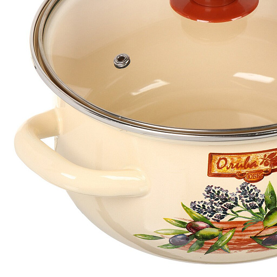 Кастрюля эмалированная сталь, 2 л, крышка стекло, с декором, сферический, Керченский металлургический завод, Италика, 61904-102/4.02-У4