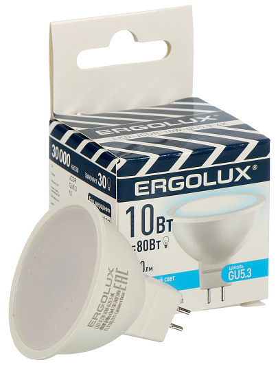 Лампа светодиодная GU5.3, 10 Вт, 240 В, 4000 К, нейтральный белый свет, Ergolux, 15562, JCDR, 15562
