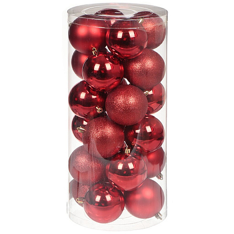 Елочный шар 24 шт, красный, 8 см, пластик, SYQC-012226R