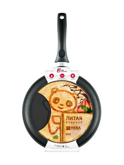 Блинница алюминий, 24 см, антипригарное покрытие, Нева Металл Посуда, Панда, 6224пн, бакелитовая ручка