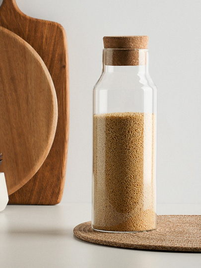 Бутылка стекло, 1 л, 25х9 см, с пробкой бамбук, Vetta, 828-004