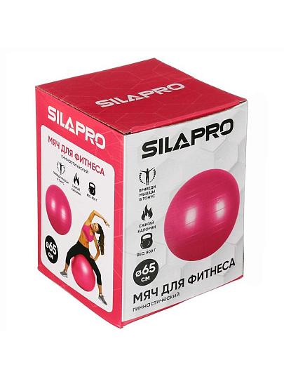 Гимнастический мяч для фитнеса, 65 см, ПВХ, до 80 кг, в ассортименте, SilaPro, 193-003